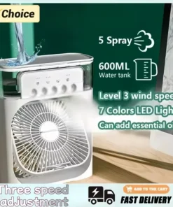 Portable humidifier fan three in one, mini USB air conditioning fan, LED night light, water mist, home fun air cooler humidifier