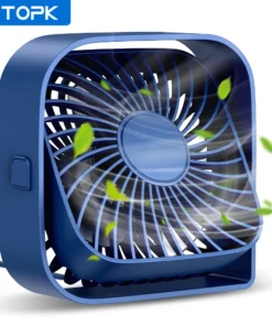 TOPK Mini Portable Fan,USB Desk Fan Table,Quiet 3 Speed Wind Personal Fan 360°Rotatable Head Standing Fans for Room Camping Hom