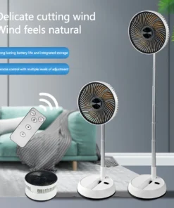 Portable Oscillating Standing Fan with Remote Controller Foldable Desk Fan Rechargeable Battery Powered Pedestal Fan for Camping