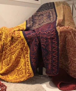 Blankets Mediterranean American Chenille Sofa Cushion Colorful Bohemian Chenille Plaids Sofa Large Cobertor Blanket With Tassel