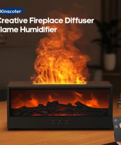 Fireplace Air Humidifier Waterless Auto-Off Aroma Essential Oil Diffuser with LED Light & Remote Control for Home Creative Gift